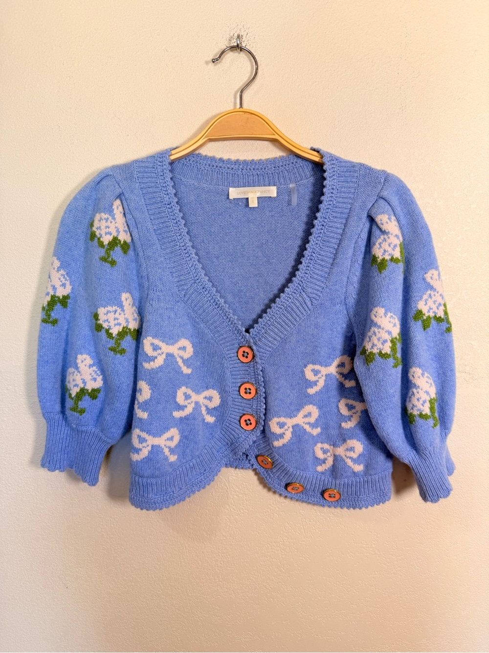 Love shack fancy Malibu Cropped Cardigan Sweater Small Coquette Blue small
